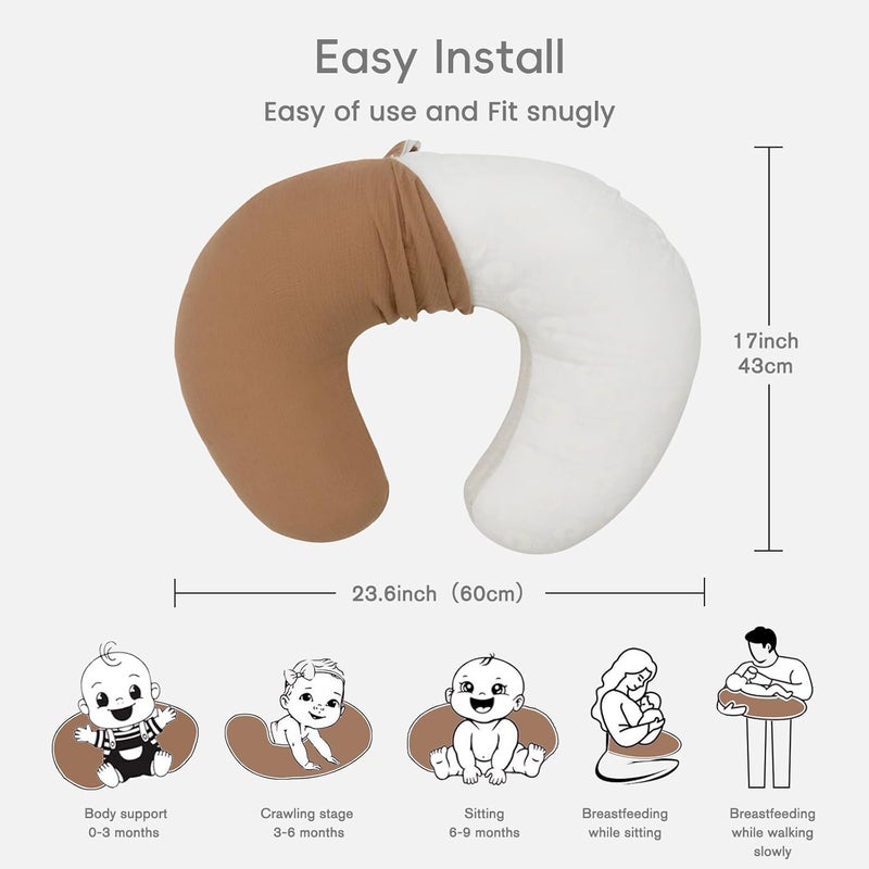 FUNUPUP Muslin Nursing Pillow Cover Compatible with Boppy Nursing Pillow, Soft Baby Nursing Covers for Breastfeeding Pillows for Boys Girls, Brown - Image 3